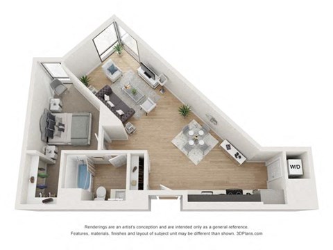 a 1 bedroom floor plan with a bathroom and a living room